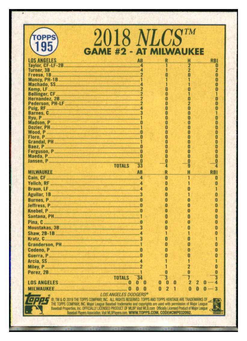 2019 Topps Heritage Turner Plays Hero
with Go-Ahead Homer! Los Angeles
Dodgers #195 Baseball card TMH1C simple Xclusive Collectibles