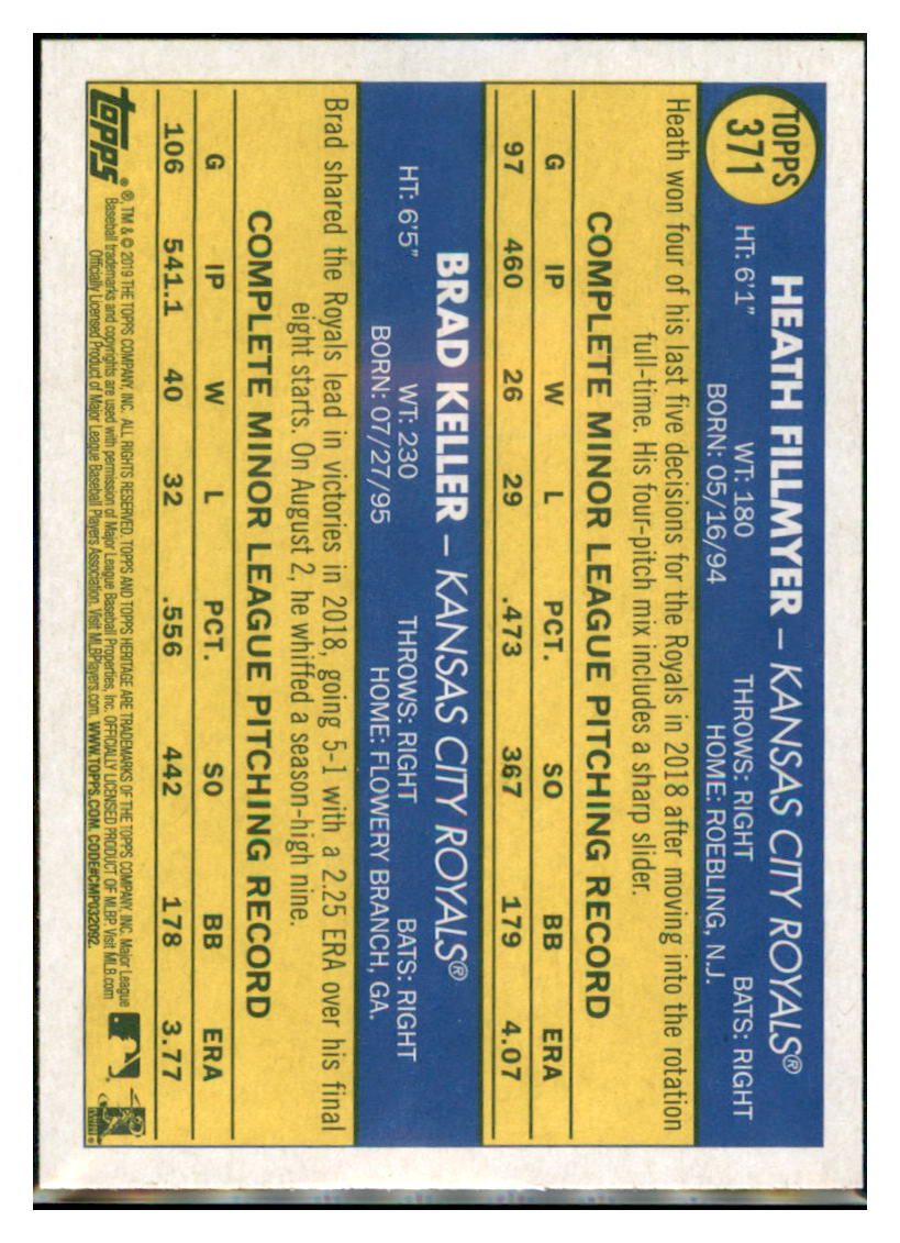 2019 Topps Heritage Heath Fillmyer / Brad
  Keller CPC, RC, RS    Kansas City
  Royals #371 Baseball card   TMH1C simple Xclusive Collectibles