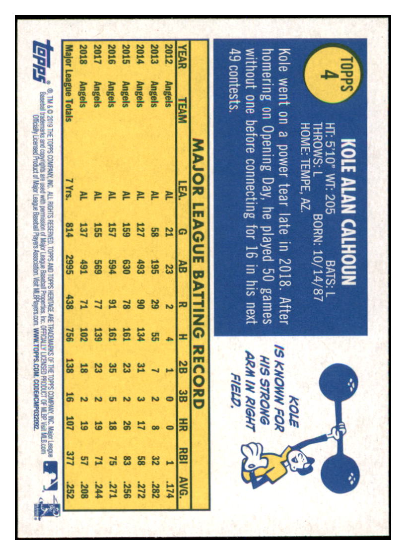 2019 Topps Heritage Kole Calhoun Los Angeles Angels #4 Baseball card TMH1C simple Xclusive Collectibles