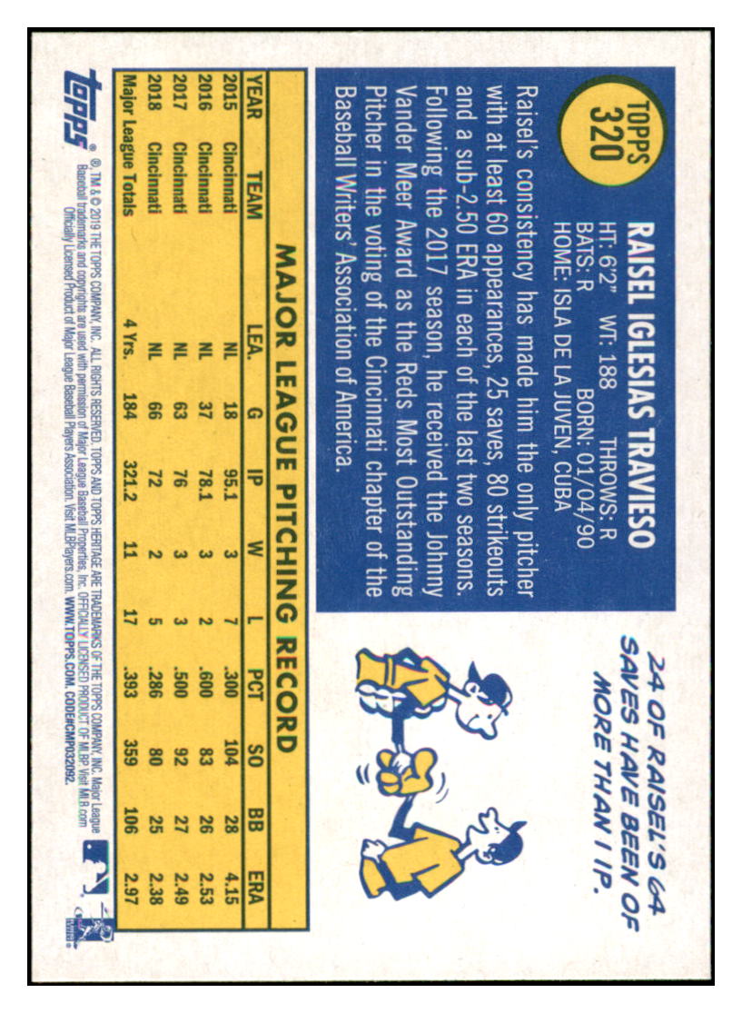 2019 Topps Heritage Raisel Iglesias Cincinnati Reds #320 Baseball card TMH1C simple Xclusive Collectibles