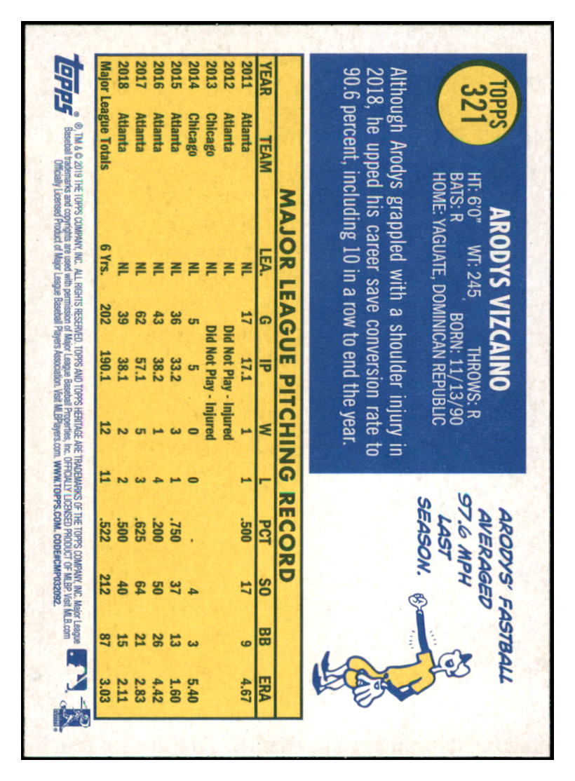 2019 Topps Heritage Arodys Vizcaino Atlanta Braves #321 Baseball card TMH1C simple Xclusive Collectibles