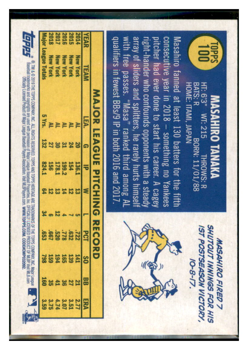 2019 Topps Heritage Masahiro Tanaka New York Yankees #100 Baseball card TMH1C simple Xclusive Collectibles