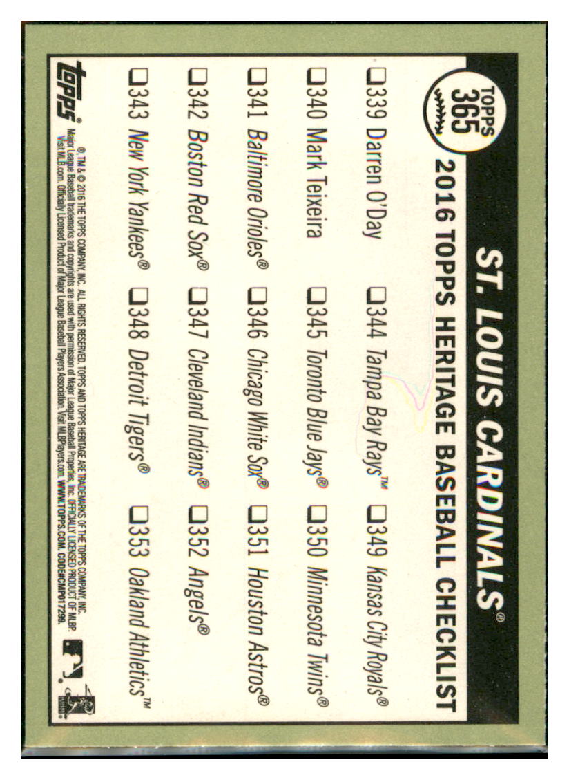 2016 Topps Heritage St. Louis Cardinals
  CL    St. Louis Cardinals #365 Baseball
  card   TMH1C simple Xclusive Collectibles