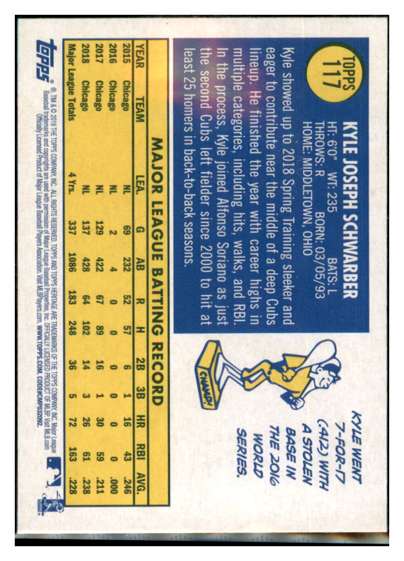 2019 Topps Heritage Kyle Schwarber Chicago Cubs #117 Baseball card TMH1C_1d simple Xclusive Collectibles