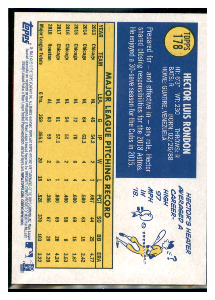 2019 Topps Heritage Hector Rondon Houston Astros #178 Baseball card TMH1C simple Xclusive Collectibles
