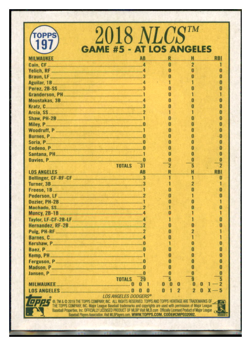 2019 Topps Heritage The Dominant
  Kersh!    Los Angeles Dodgers #197
  Baseball card   TMH1C simple Xclusive Collectibles