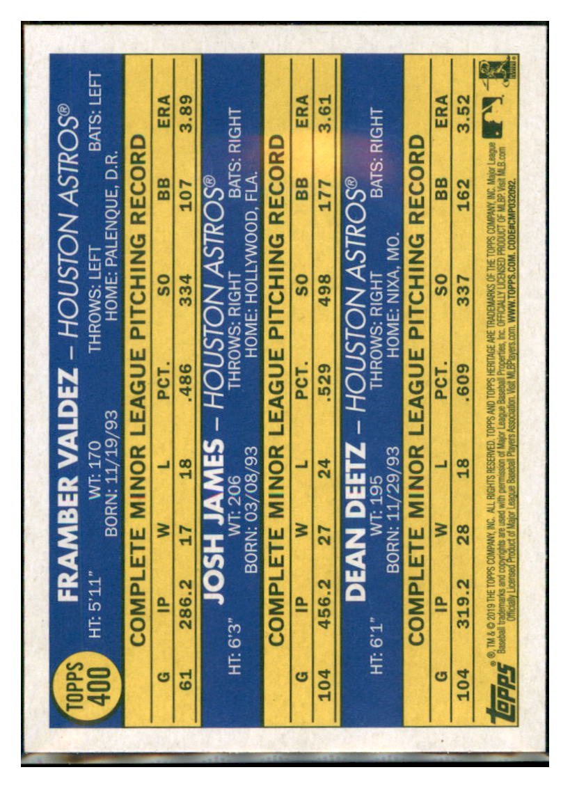 2019 Topps Heritage Dean Deetz / Framber
  Valdez / Josh James CPC, RC, RS   
  Houston Astros #400 Baseball card  
  TMH1C_1d simple Xclusive Collectibles