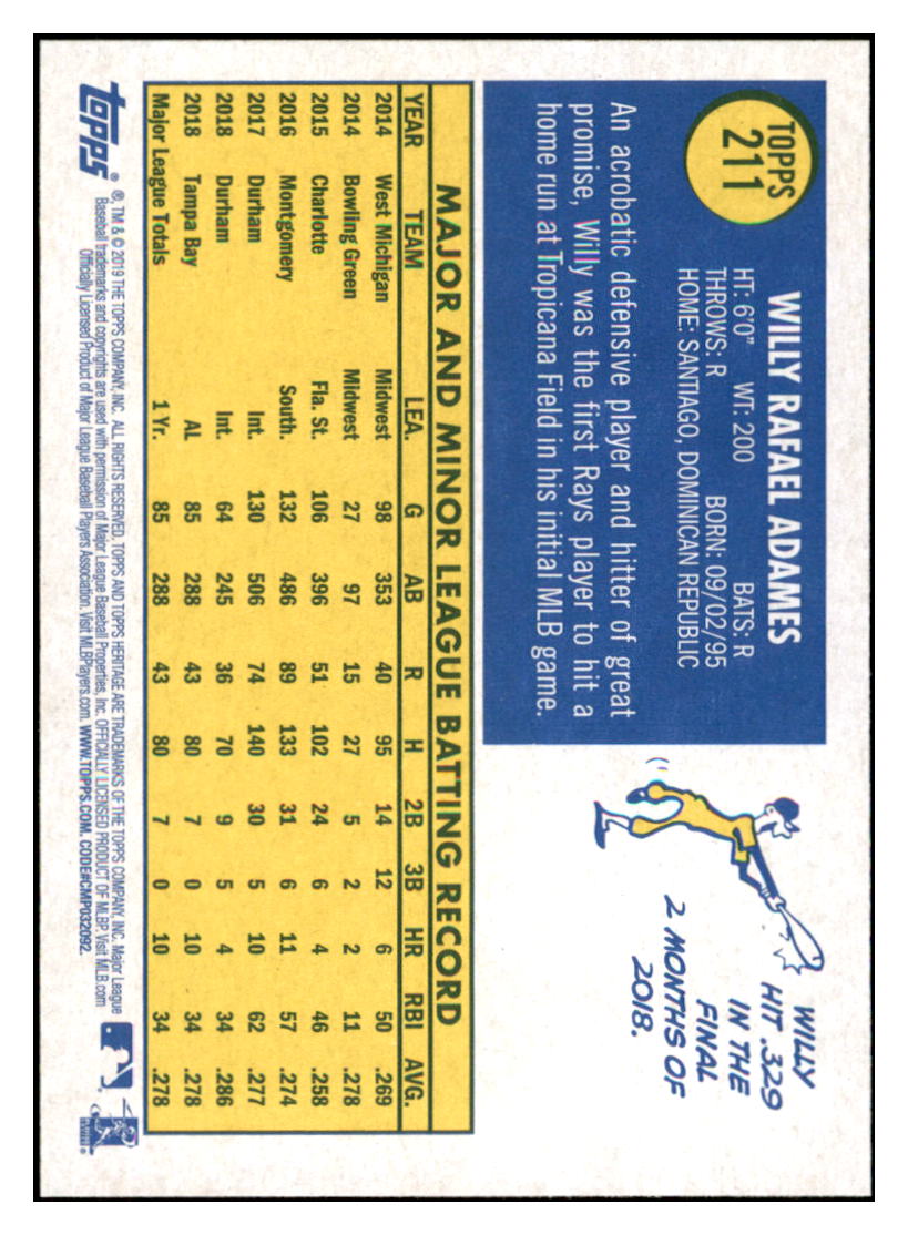 2019 Topps Heritage Willy Adames Tampa Bay Rays #211 Baseball card TMH1C simple Xclusive Collectibles