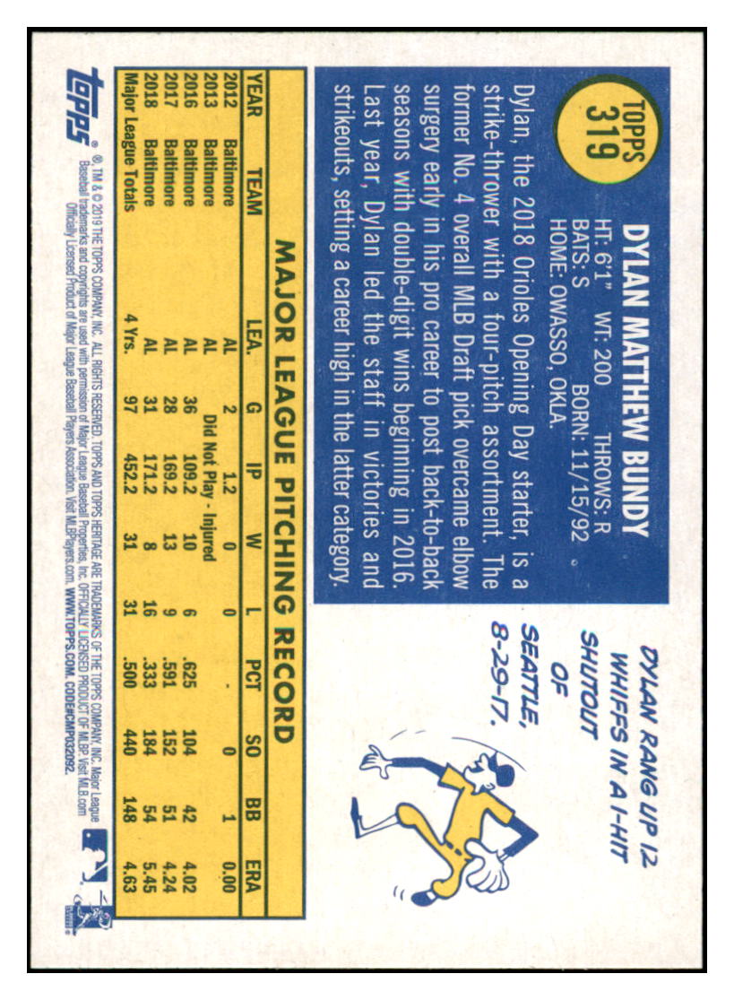 2019 Topps Heritage Dylan Bundy    Baltimore Orioles #319 Baseball card   TMH1C simple Xclusive Collectibles