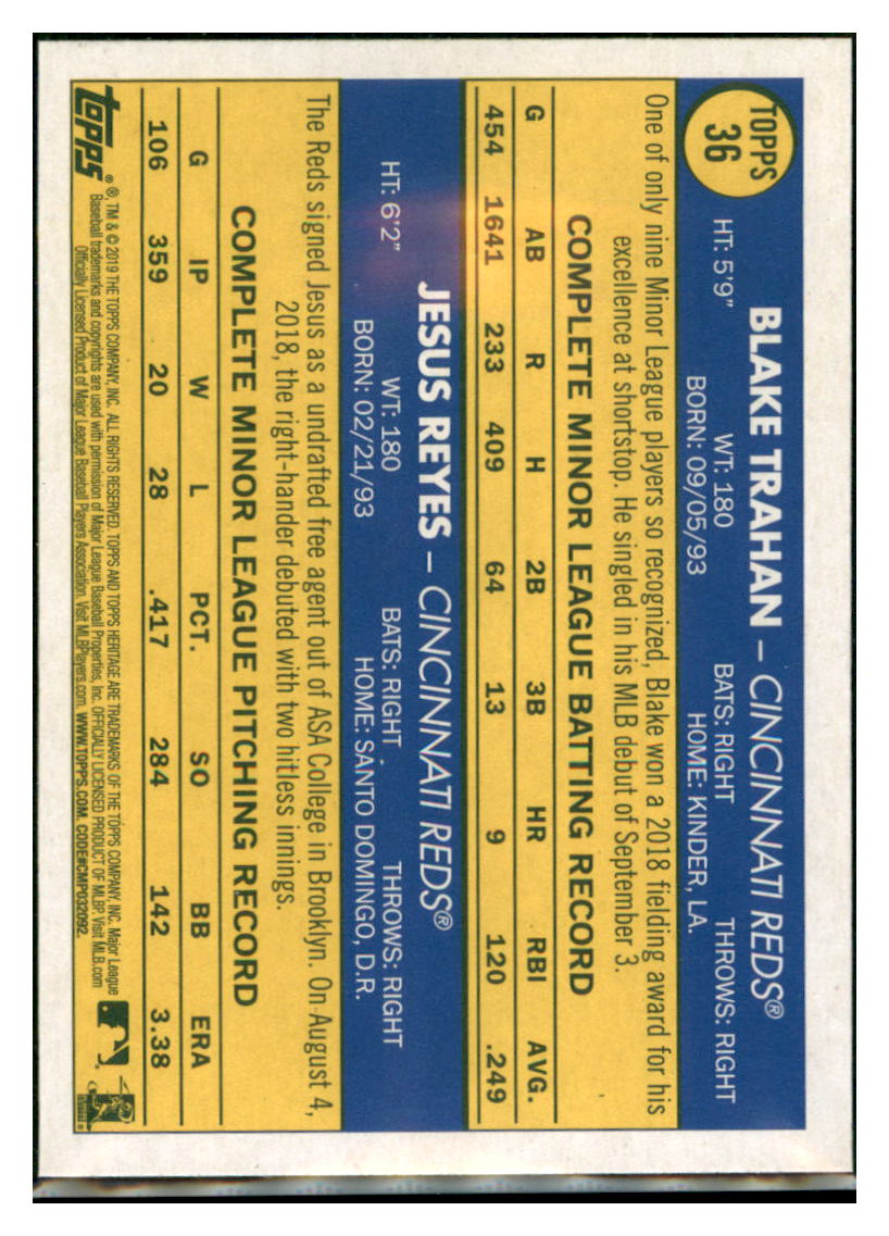 2019 Topps Heritage Blake Trahan / Jesus
Reyes RS, CPC, RC Cincinnati Reds
#36 Baseball card TMH1C simple Xclusive Collectibles