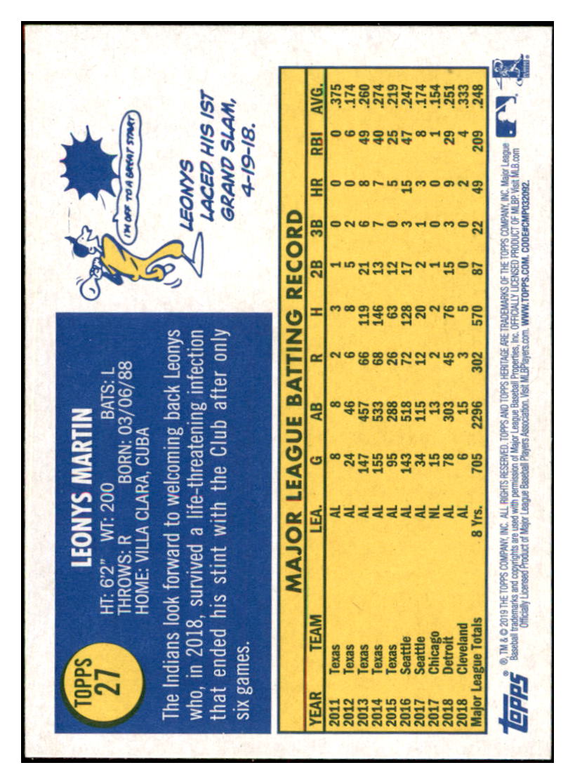2019 Topps Heritage Leonys Martin Cleveland Indians #27 Baseball card TMH1C simple Xclusive Collectibles