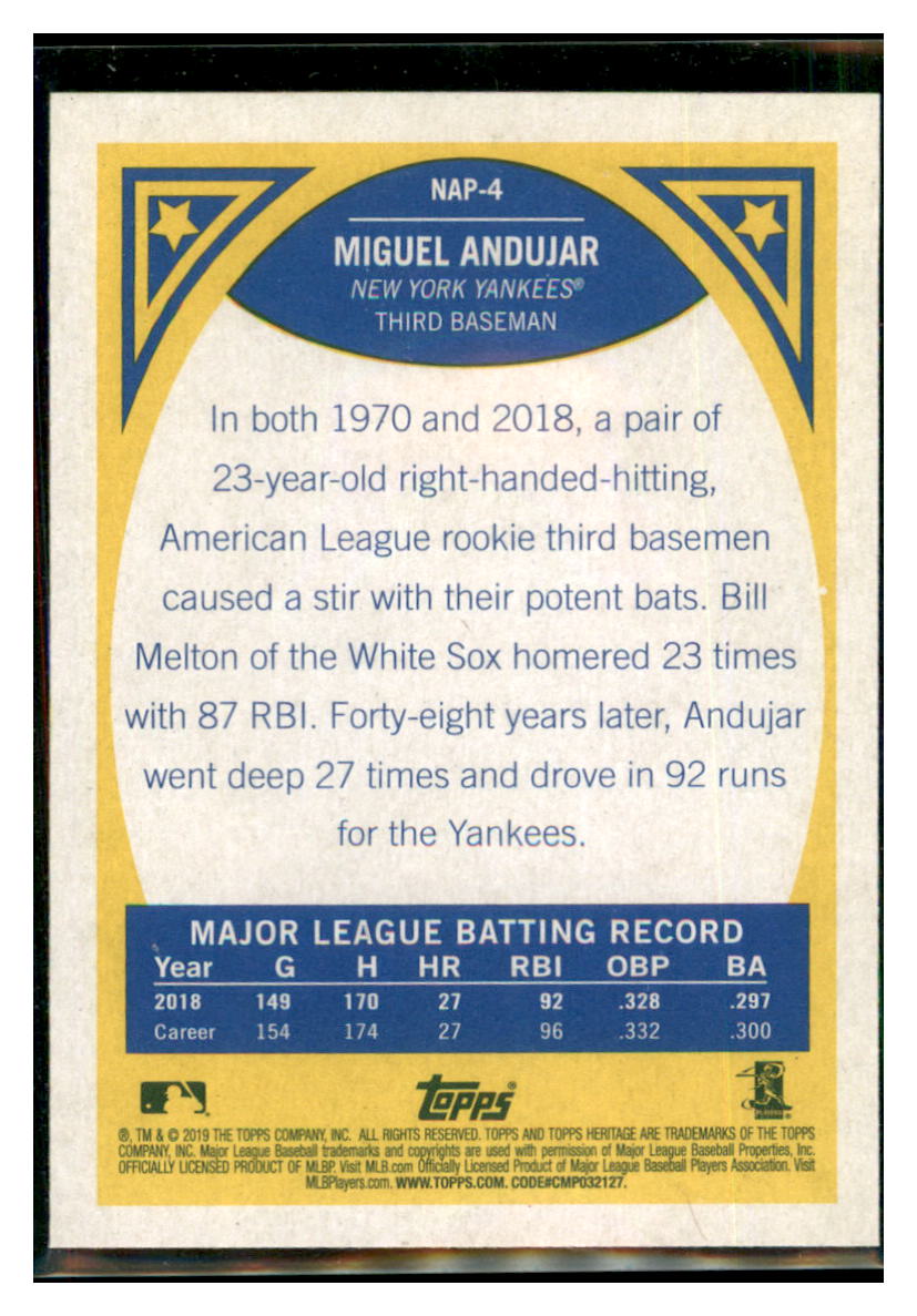 2019 Topps Heritage Miguel Andujar New York Yankees #NAP-4 Baseball
card TMH1C simple Xclusive Collectibles