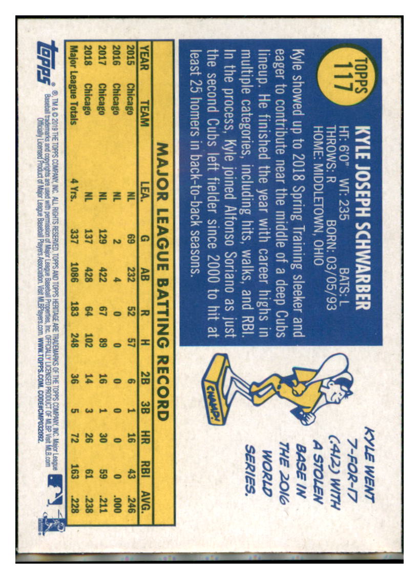 2019 Topps Heritage Kyle Schwarber Chicago Cubs #117 Baseball card TMH1C_1c simple Xclusive Collectibles