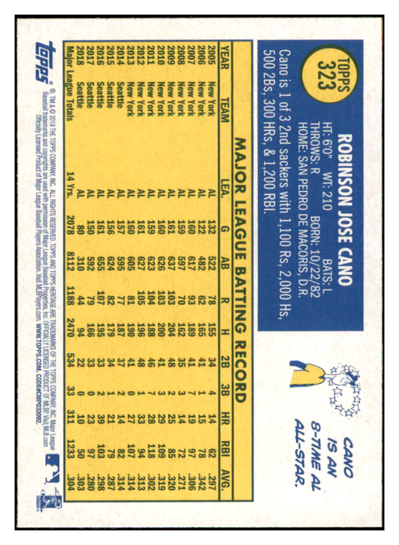 2019 Topps Heritage Robinson Cano New York Mets #323 Baseball card TMH1C simple Xclusive Collectibles