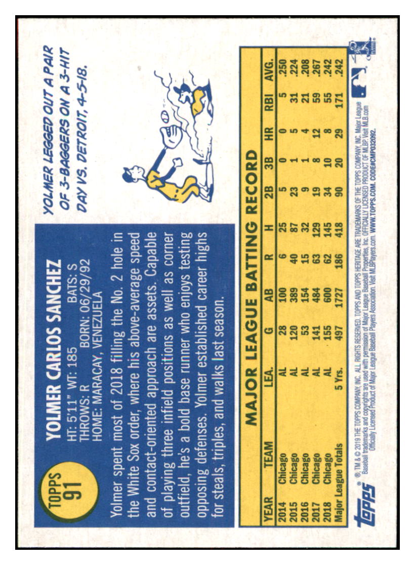 2019 Topps Heritage Yolmer Sanchez Chicago White Sox #91 Baseball card TMH1C simple Xclusive Collectibles