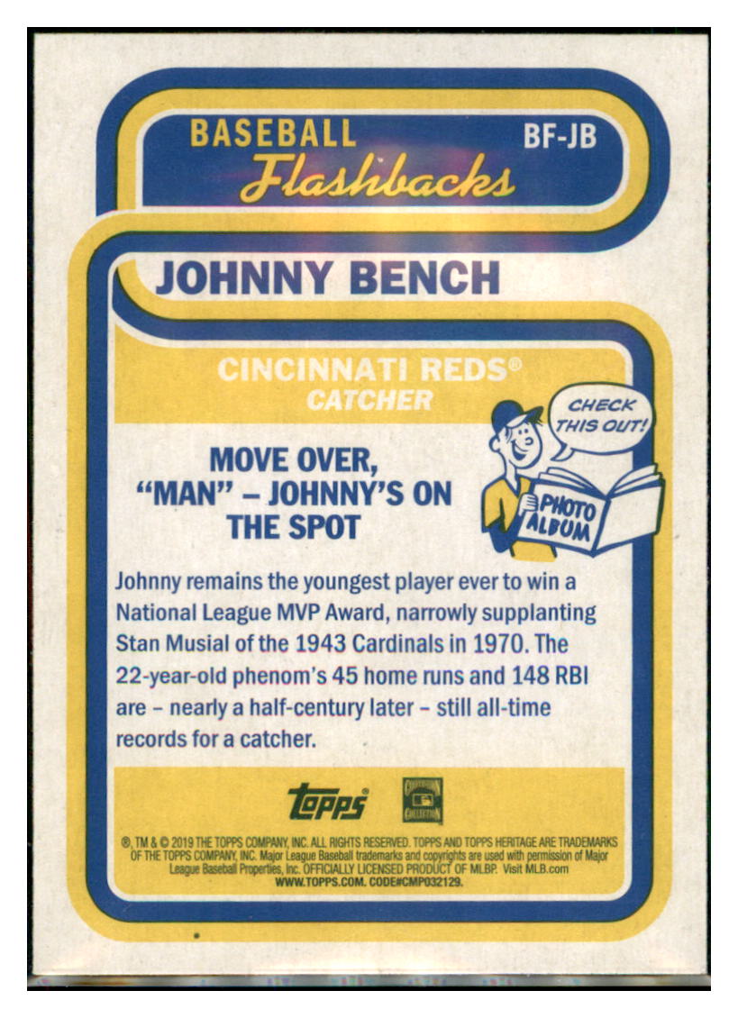 2019 Topps Heritage Johnny Bench Cincinnati Reds #BF-JB Baseball card TMH1C simple Xclusive Collectibles
