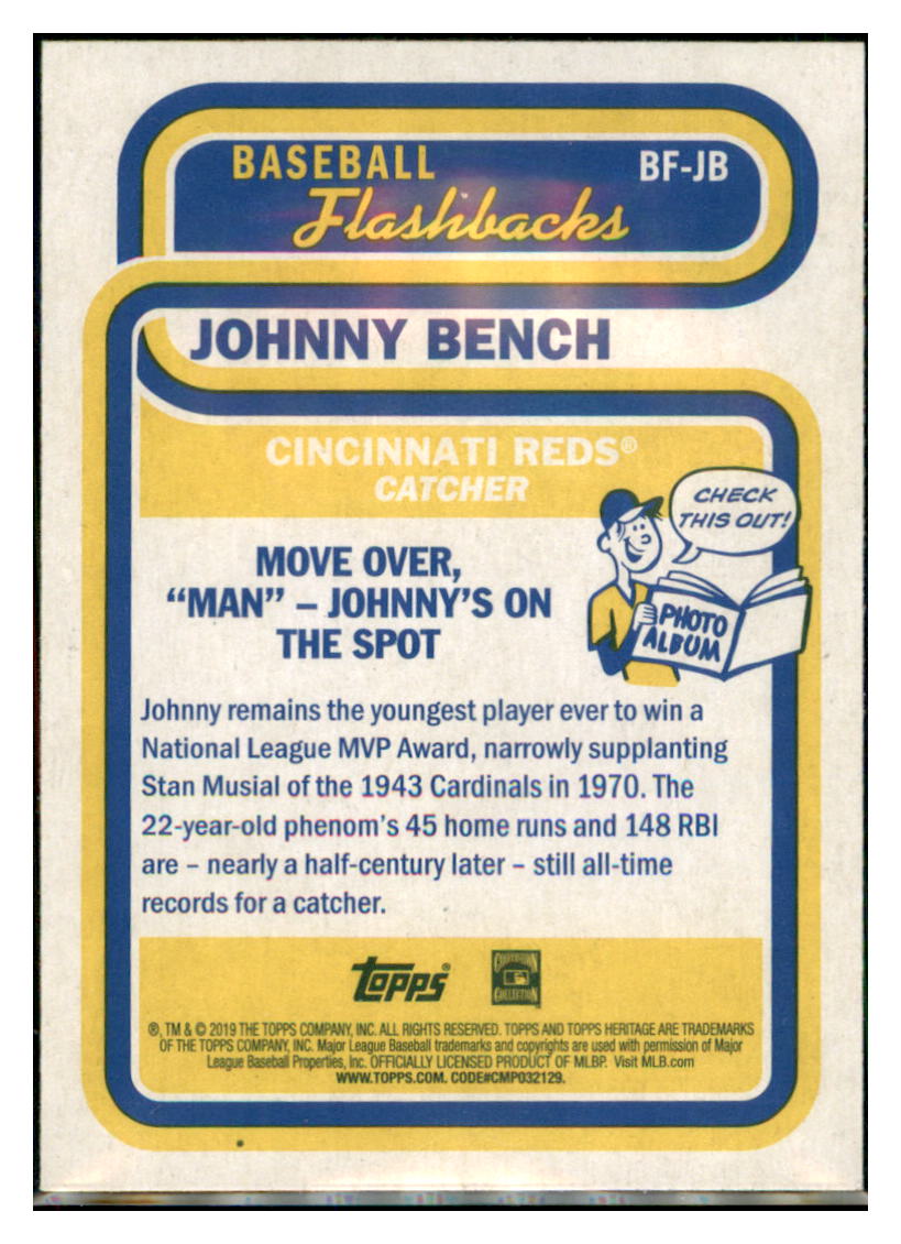 2019 Topps Heritage Johnny Bench    Cincinnati Reds #BF-JB Baseball card   TMH1C simple Xclusive Collectibles   