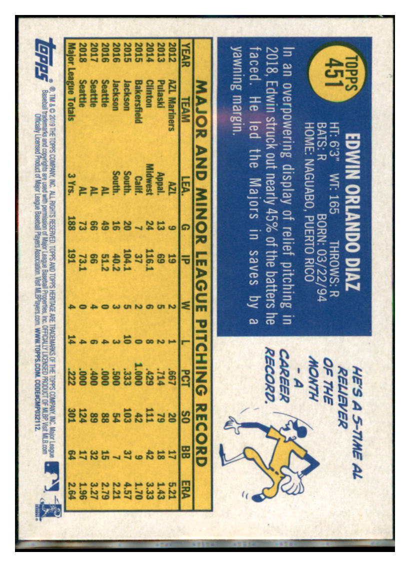 2019 Topps Heritage Edwin Diaz New York Mets #451 Baseball card TMH1C simple Xclusive Collectibles