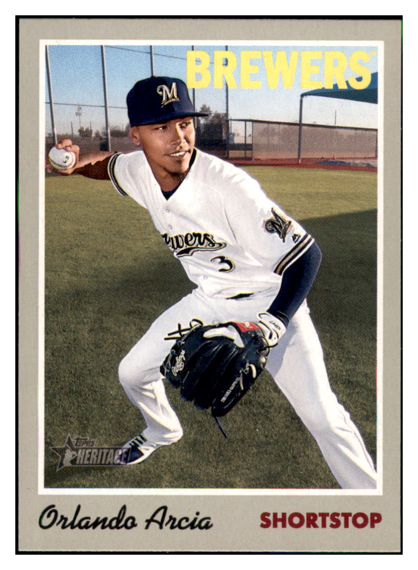 2019 Topps Heritage Orlando Arcia Milwaukee Brewers #53 Baseball card TMH1C simple Xclusive Collectibles