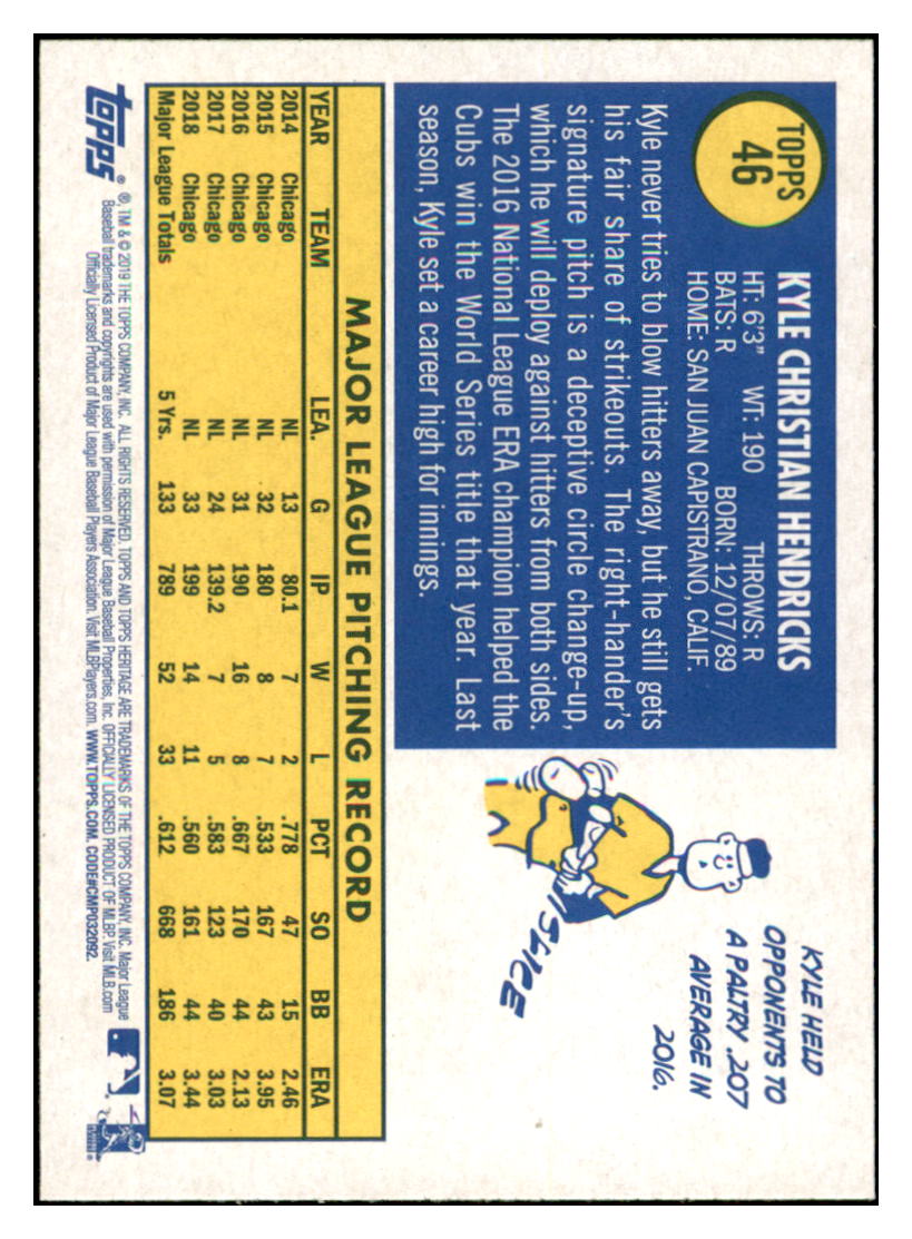 2019 Topps Heritage Kyle Hendricks Chicago Cubs #46 Baseball card TMH1C_1a simple Xclusive Collectibles