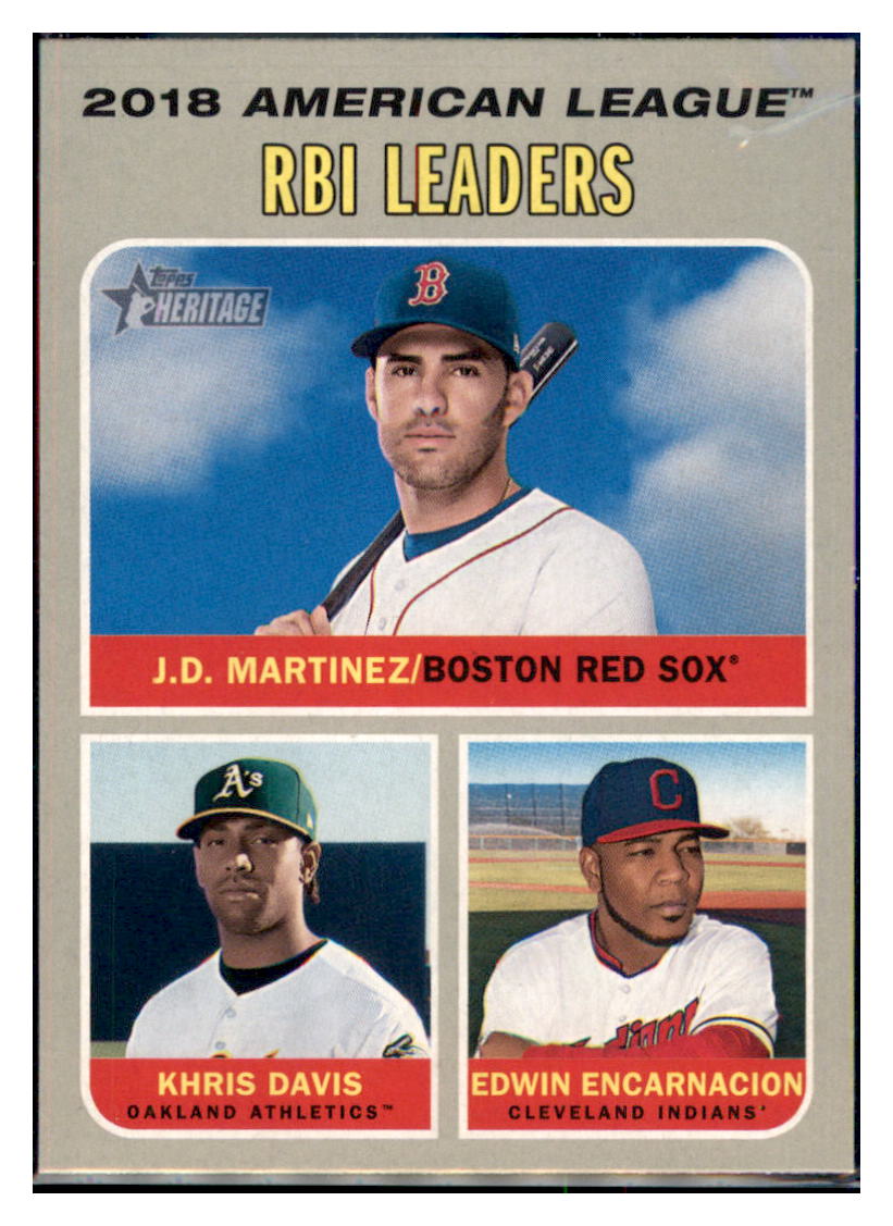 2019 Topps Heritage Edwin Encarnacion /
  J.D. Martinez / Khris Davis CPC, LL   
  Cleveland Indians / Boston Red Sox / Oakland Athletics #64 Baseball
  card   TMH1C simple Xclusive Collectibles