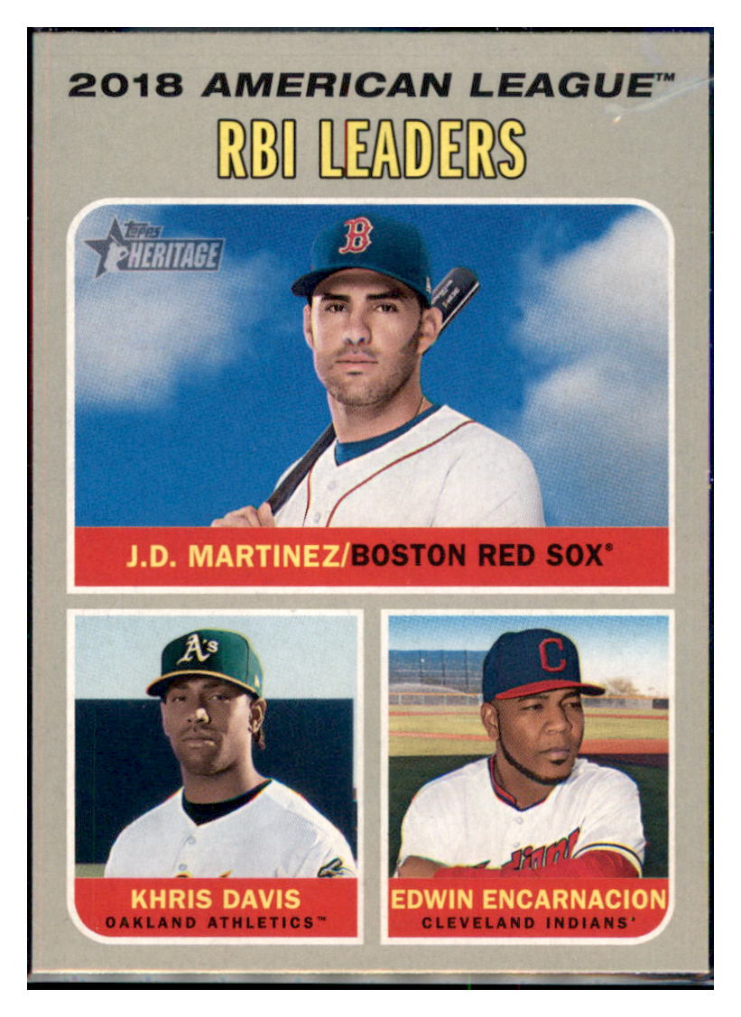 2019 Topps Heritage Edwin Encarnacion /
  J.D. Martinez / Khris Davis CPC, LL   
  Cleveland Indians / Boston Red Sox / Oakland Athletics #64 Baseball
  card   TMH1C simple Xclusive Collectibles   