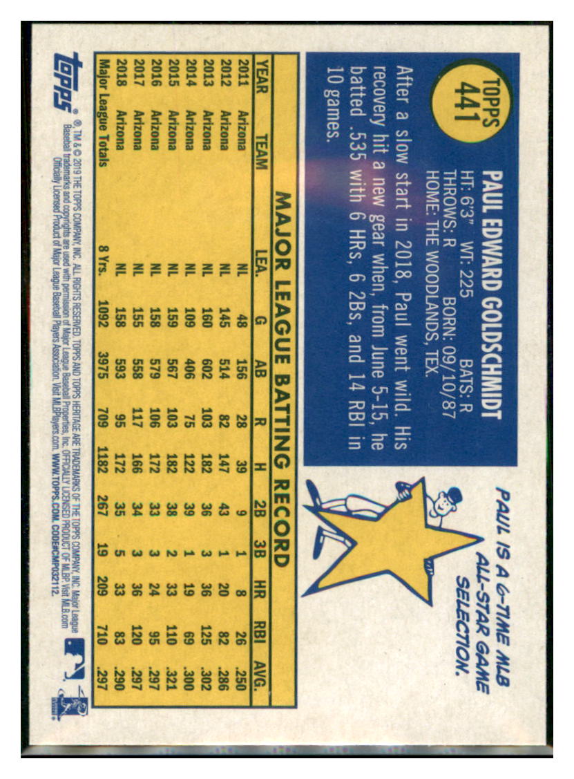 2019 Topps Heritage Paul Goldschmidt St. Louis Cardinals #THC-441 Baseball
card TMH1C simple Xclusive Collectibles
