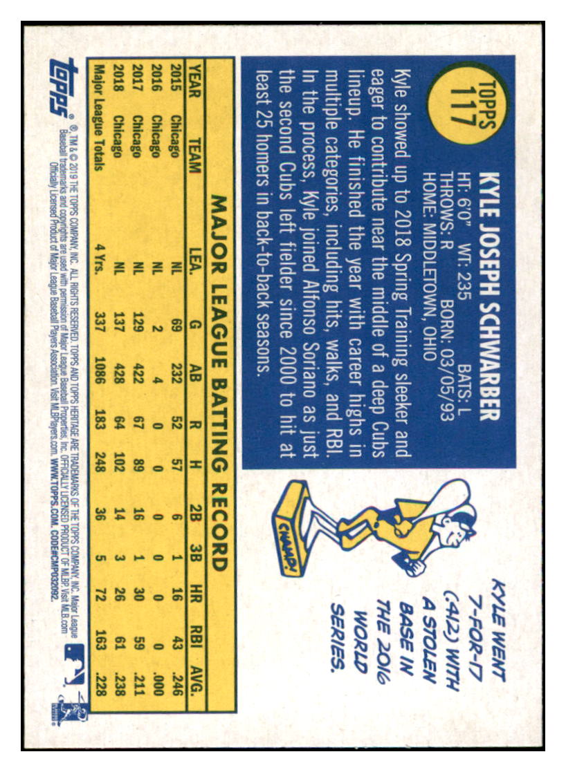 2019 Topps Heritage Kyle Schwarber Chicago Cubs #117 Baseball card TMH1C_1b simple Xclusive Collectibles