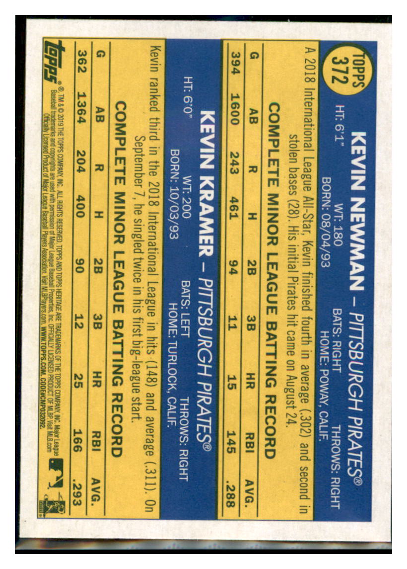 2019 Topps Heritage Kevin Newman / Kevin
  Kramer CPC, RC, RS    Pittsburgh
  Pirates #372 Baseball card   TMH1C simple Xclusive Collectibles