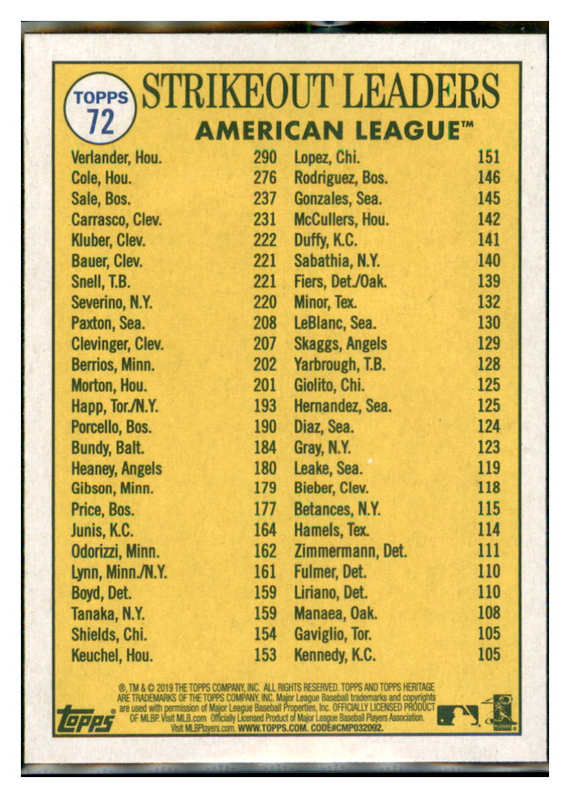 2019 Topps Heritage Chris Sale / Justin
Verlander / Gerrit Cole CPC, LL
Boston Red Sox / Houston Astros #72 Baseball card TMH1C simple Xclusive Collectibles