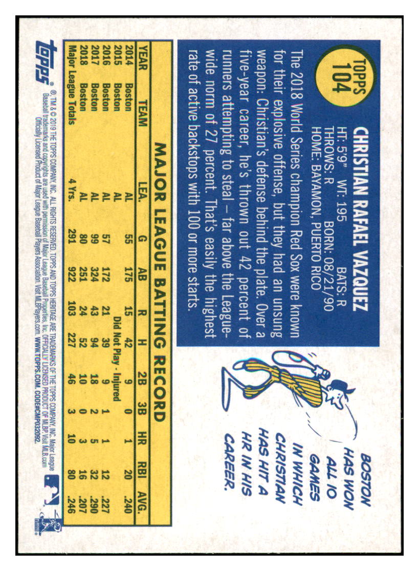 2019 Topps Heritage Christian
  Vazquez    Boston Red Sox #104 Baseball
  card   TMH1C_1a simple Xclusive Collectibles