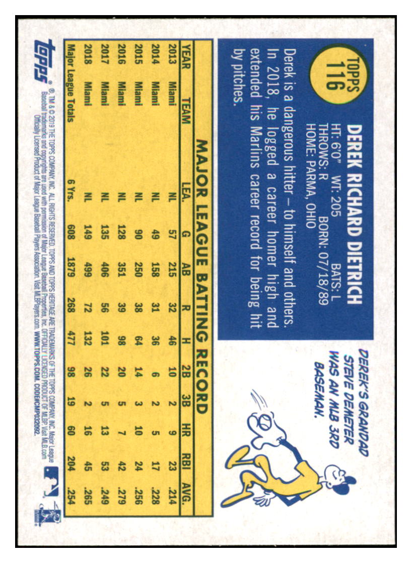 2019 Topps Heritage Derek Dietrich Miami Marlins #116 Baseball card TMH1C simple Xclusive Collectibles