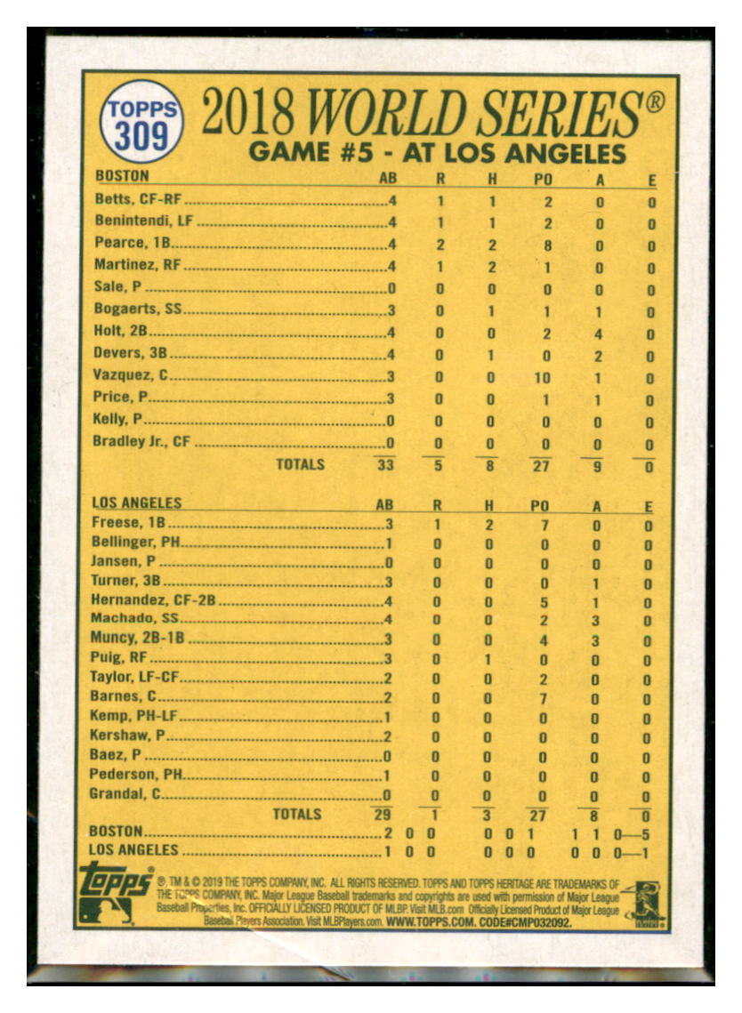 2019 Topps Heritage Price Holds All the
Cards After World Series Win! Boston
Red Sox #309 Baseball card TMH1C simple Xclusive Collectibles