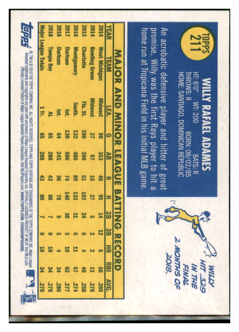 2019 Topps Heritage Willy Adames Tampa Bay Rays #211 Baseball card TMH1C_1a simple Xclusive Collectibles