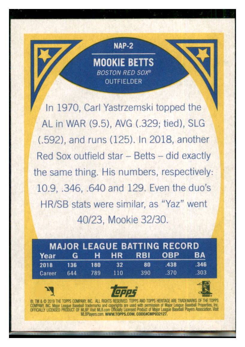2019 Topps Heritage Mookie Betts    Boston Red Sox #NAP-2 Baseball card   TMH1C_1b simple Xclusive Collectibles