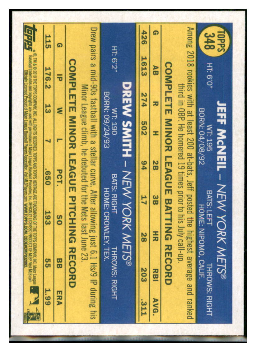 2019 Topps Heritage Jeff McNeil / Drew
Smith CPC, RC, RS New York Mets #348
Baseball card TMH1C_1c simple Xclusive Collectibles