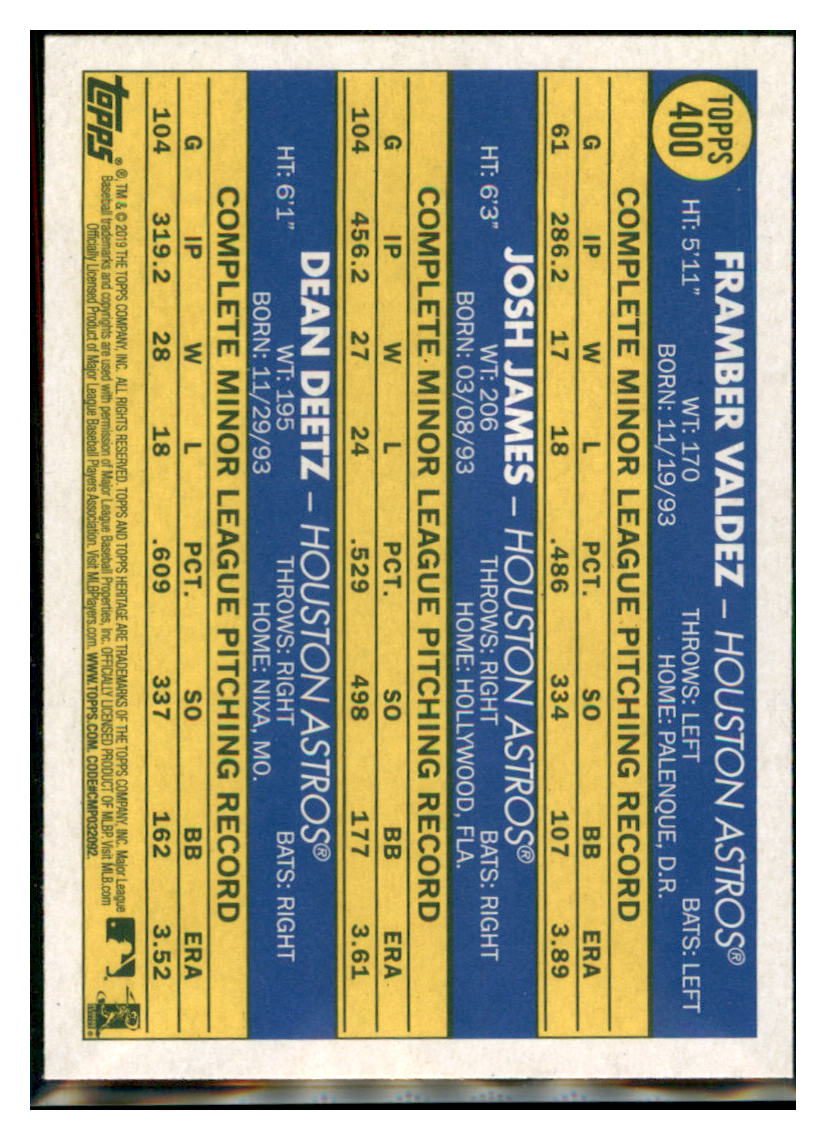 2019 Topps Heritage Dean Deetz / Framber
Valdez / Josh James CPC, RC, RS
Houston Astros #400 Baseball card
TMH1C_1c simple Xclusive Collectibles
