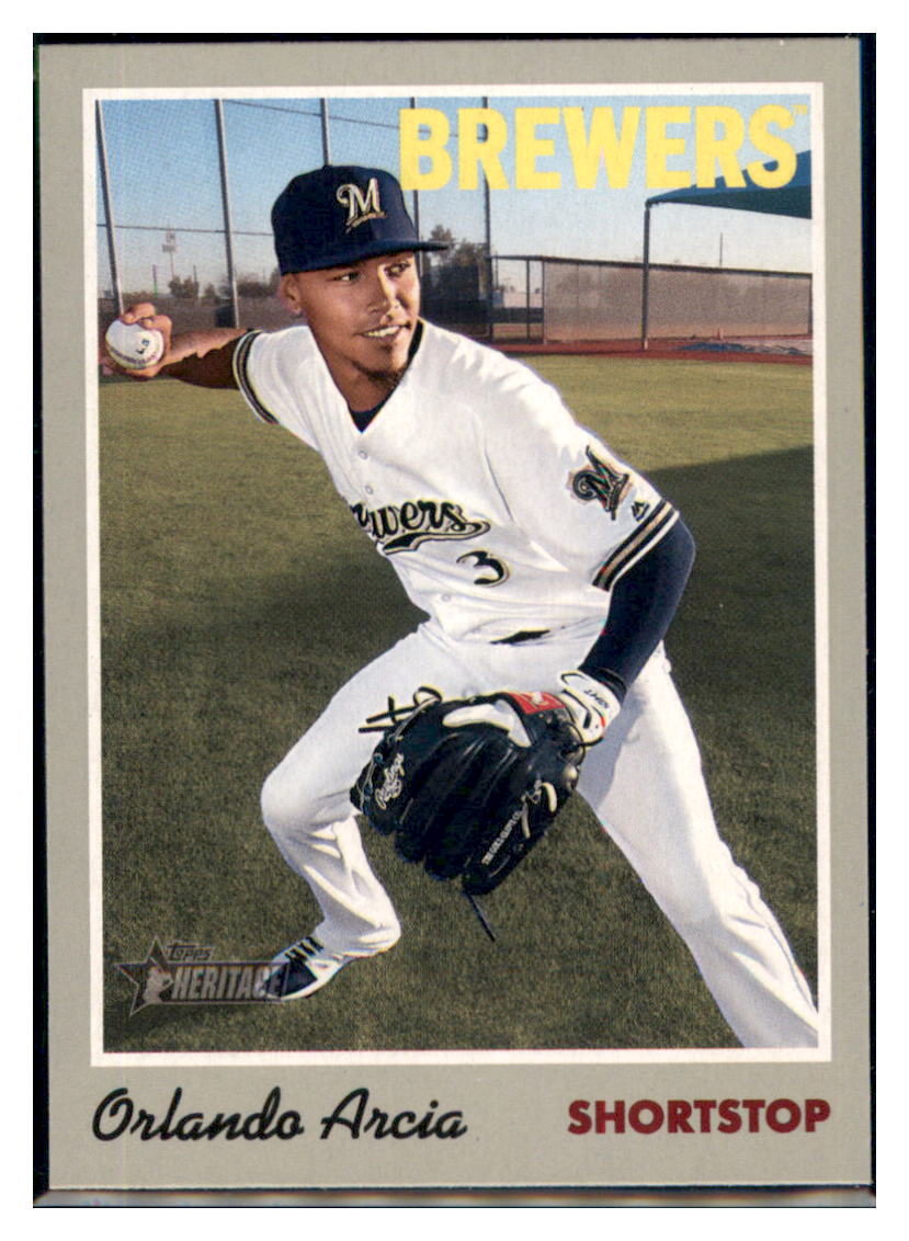 2019 Topps Heritage Orlando Arcia Milwaukee Brewers #53 Baseball card TMH1C_1a simple Xclusive Collectibles