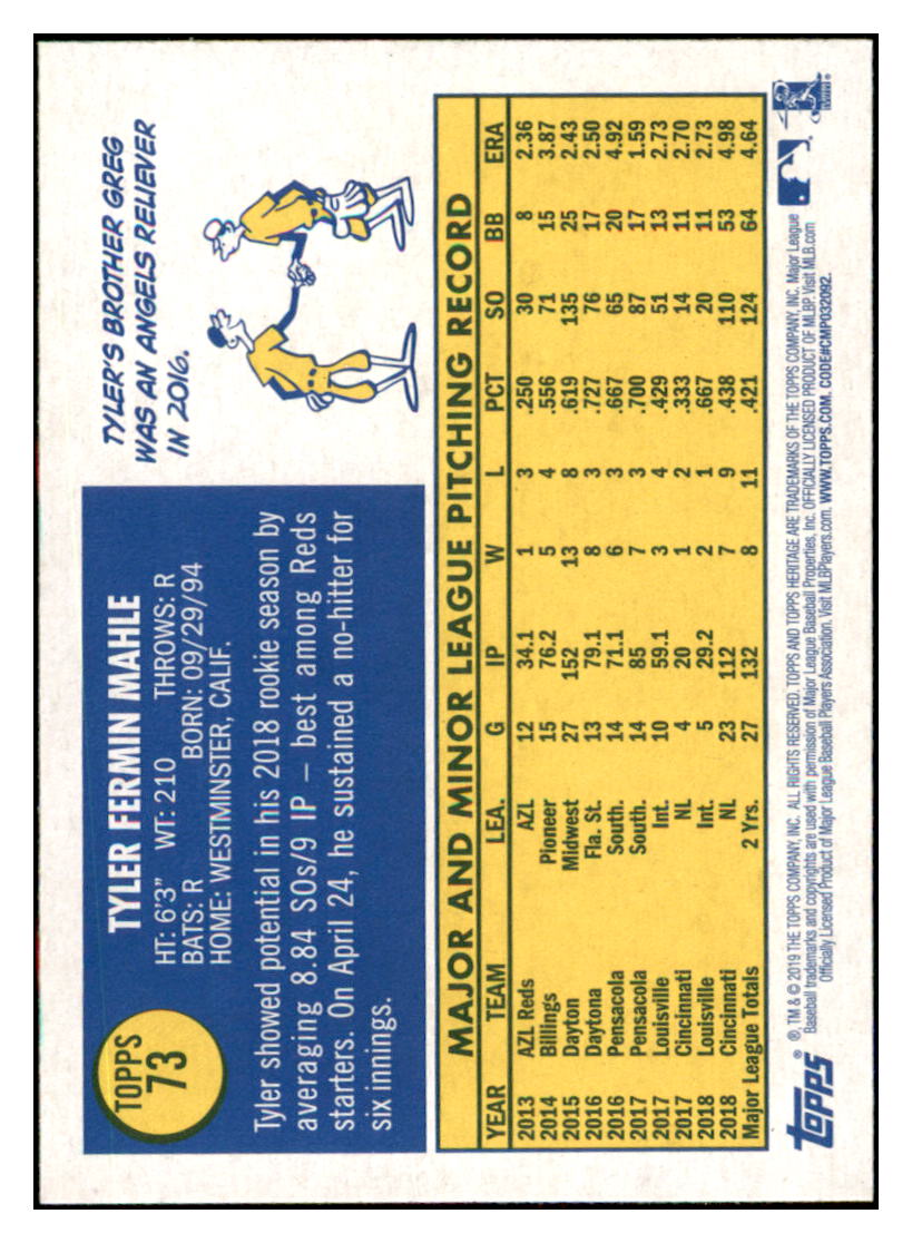 2019 Topps Heritage Tyler Mahle Cincinnati Reds #73 Baseball card TMH1C simple Xclusive Collectibles