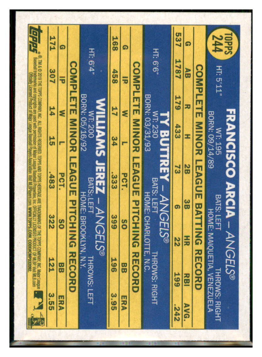 2019 Topps Heritage Ty Buttrey /
Francisco Arcia / Williams Jerez CPC, RC, RS Los Angeles Angels #244 Baseball
card TMH1C simple Xclusive Collectibles