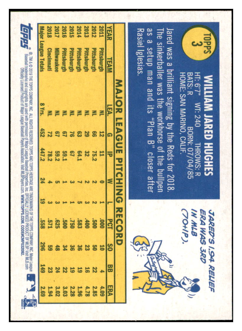 2019 Topps Heritage Jared Hughes Cincinnati Reds #3 Baseball card TMH1C simple Xclusive Collectibles