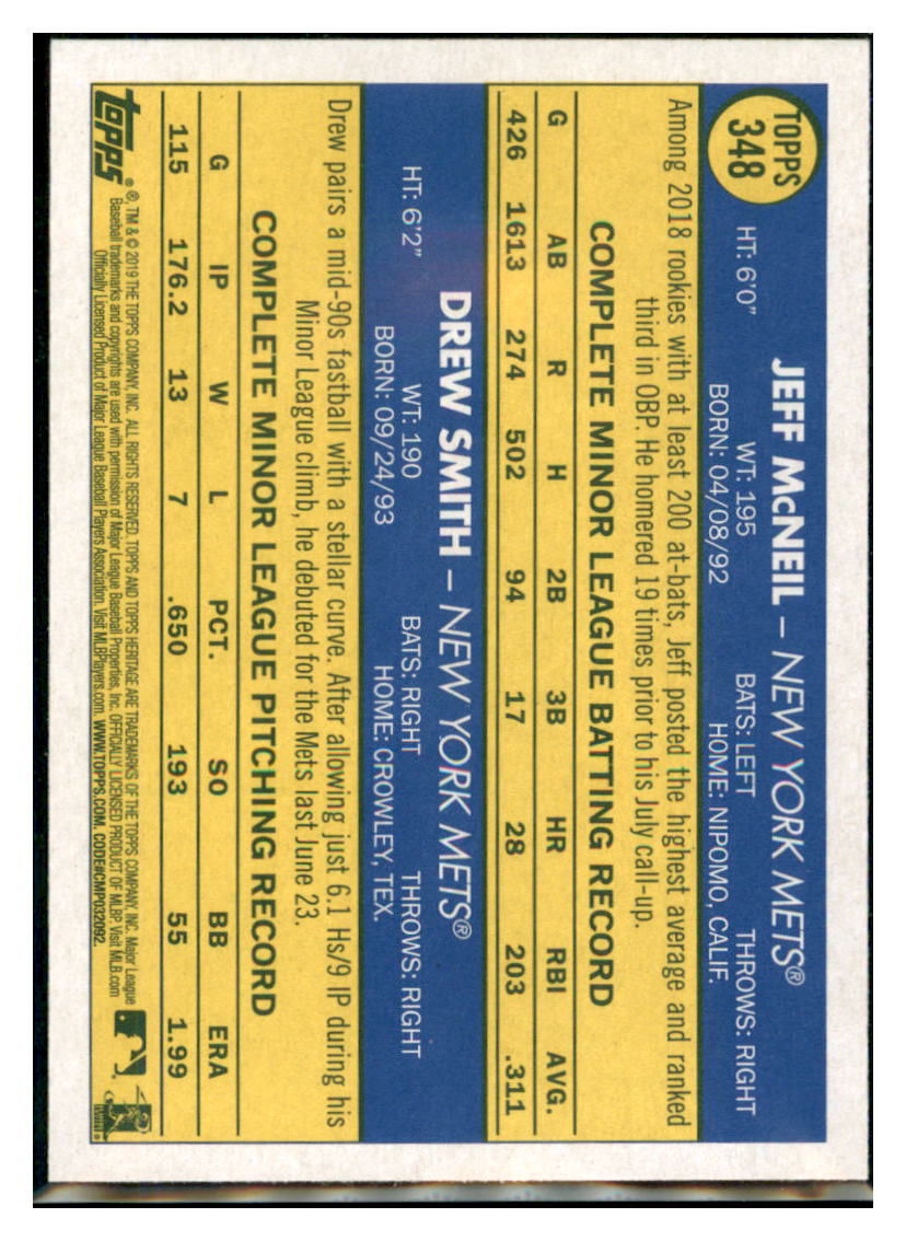 2019 Topps Heritage Jeff McNeil / Drew
  Smith CPC, RC, RS    New York Mets #348
  Baseball card   TMH1C_1b simple Xclusive Collectibles