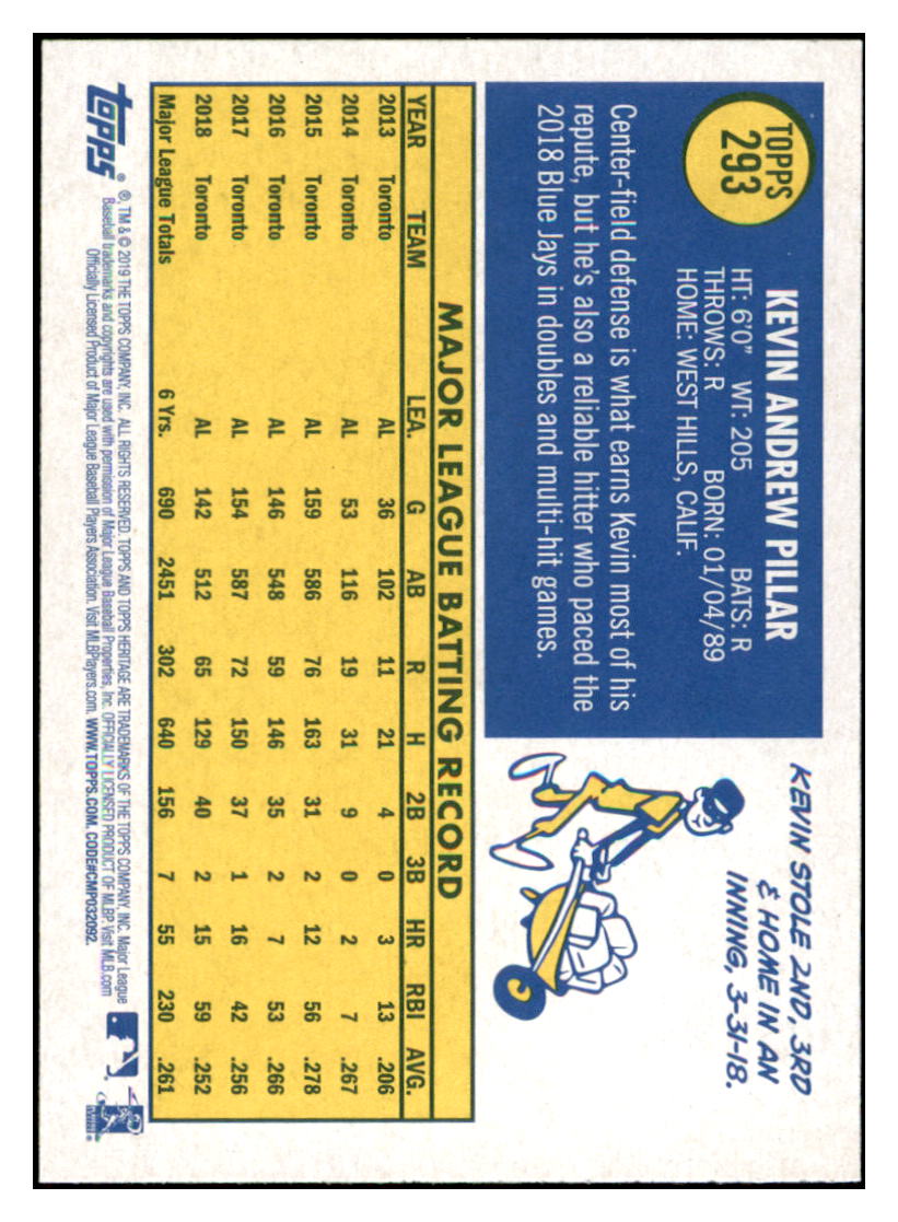 2019 Topps Heritage Kevin Pillar Toronto Blue Jays #293 Baseball card TMH1C simple Xclusive Collectibles