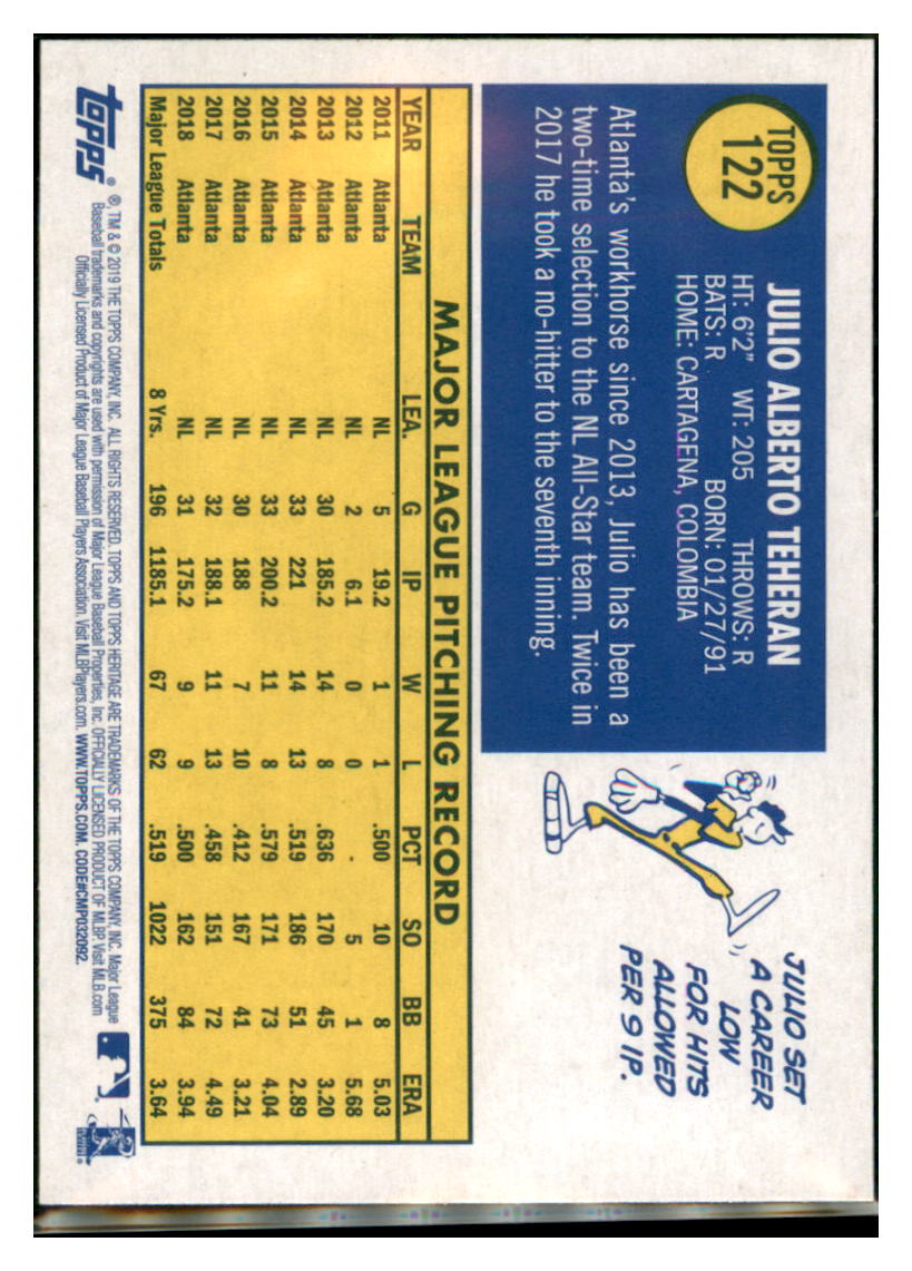 2019 Topps Heritage Julio Teheran    Atlanta Braves #122 Baseball card   TMH1C simple Xclusive Collectibles