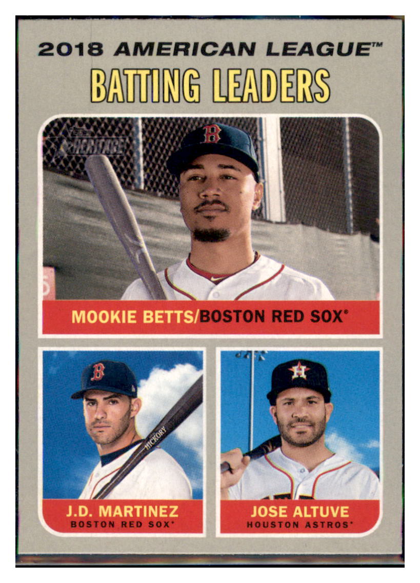 2019 Topps Heritage Jose Altuve / Mookie
Betts / J.D. Martinez CPC, LL
Houston Astros / Boston Red Sox #62 Baseball card TMH1C simple Xclusive Collectibles