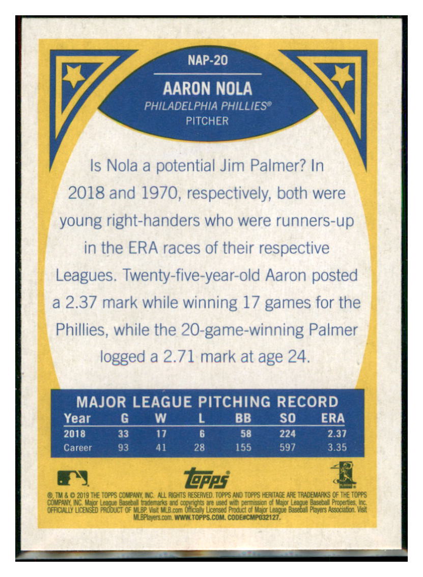 2019 Topps Heritage Aaron Nola Philadelphia Phillies #NAP-20 Baseball
card TMH1C_1a simple Xclusive Collectibles