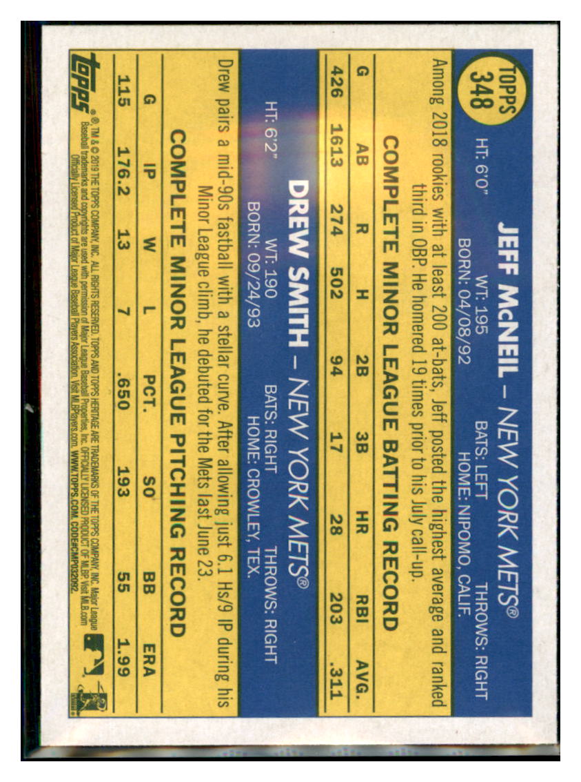 2019 Topps Heritage Jeff McNeil / Drew
  Smith CPC, RC, RS    New York Mets #348
  Baseball card   TMH1C_1a simple Xclusive Collectibles