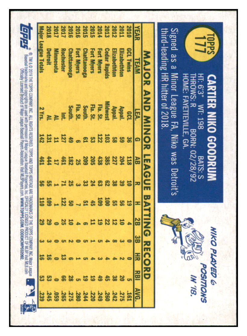2019 Topps Heritage Niko Goodrum Detroit Tigers #177 Baseball card TMH1C simple Xclusive Collectibles