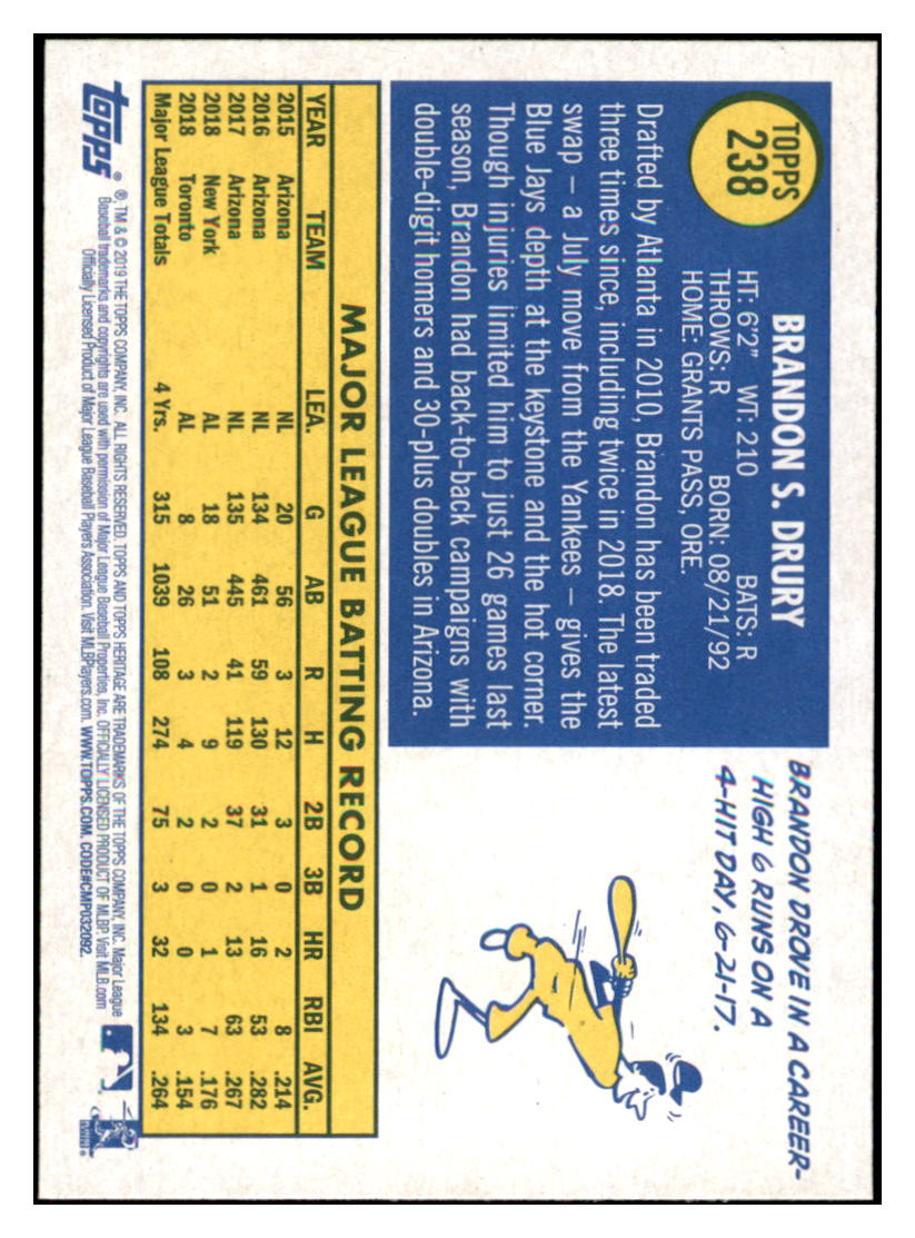 2019 Topps Heritage Brandon Drury    Toronto Blue Jays #238 Baseball card   TMH1C simple Xclusive Collectibles   