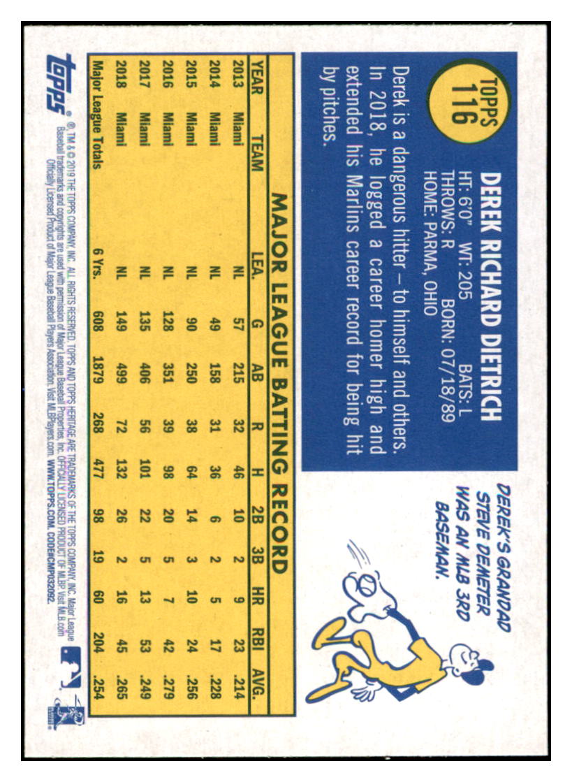 2019 Topps Heritage Derek Dietrich    Miami Marlins #116 Baseball card   TMH1C_1a simple Xclusive Collectibles